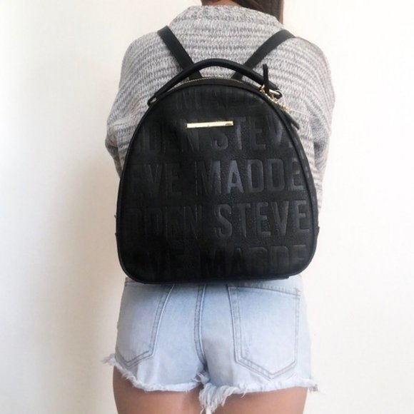 Steve Madden | Bags | Steve Madden Embossed Logo Faux Leather Backpack ...